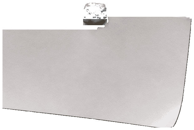 A blank white index card stuck to a shelf lip with a blob of blu-tack.